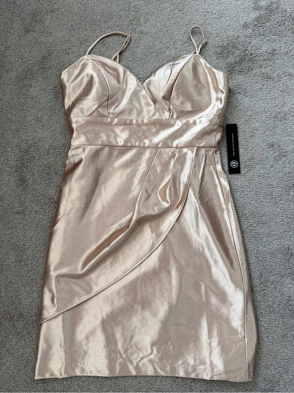 As U Wish Satin Spaghetti-Strap Mini Dress in Champagne